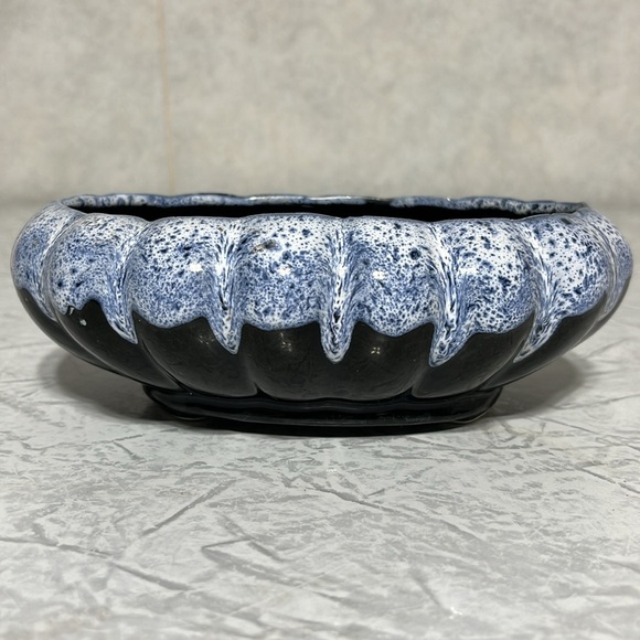 Set of 2 vintage drip glaze oval planters pink/ green  and blue/black - Picture 5 of 12